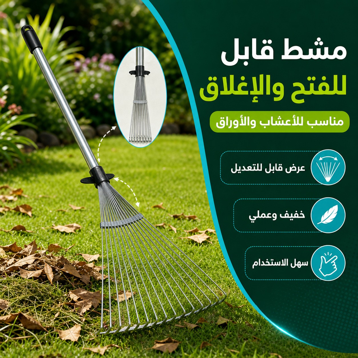 مشط حدائق حديدي قابل للفتح والإغلاق والتعديل