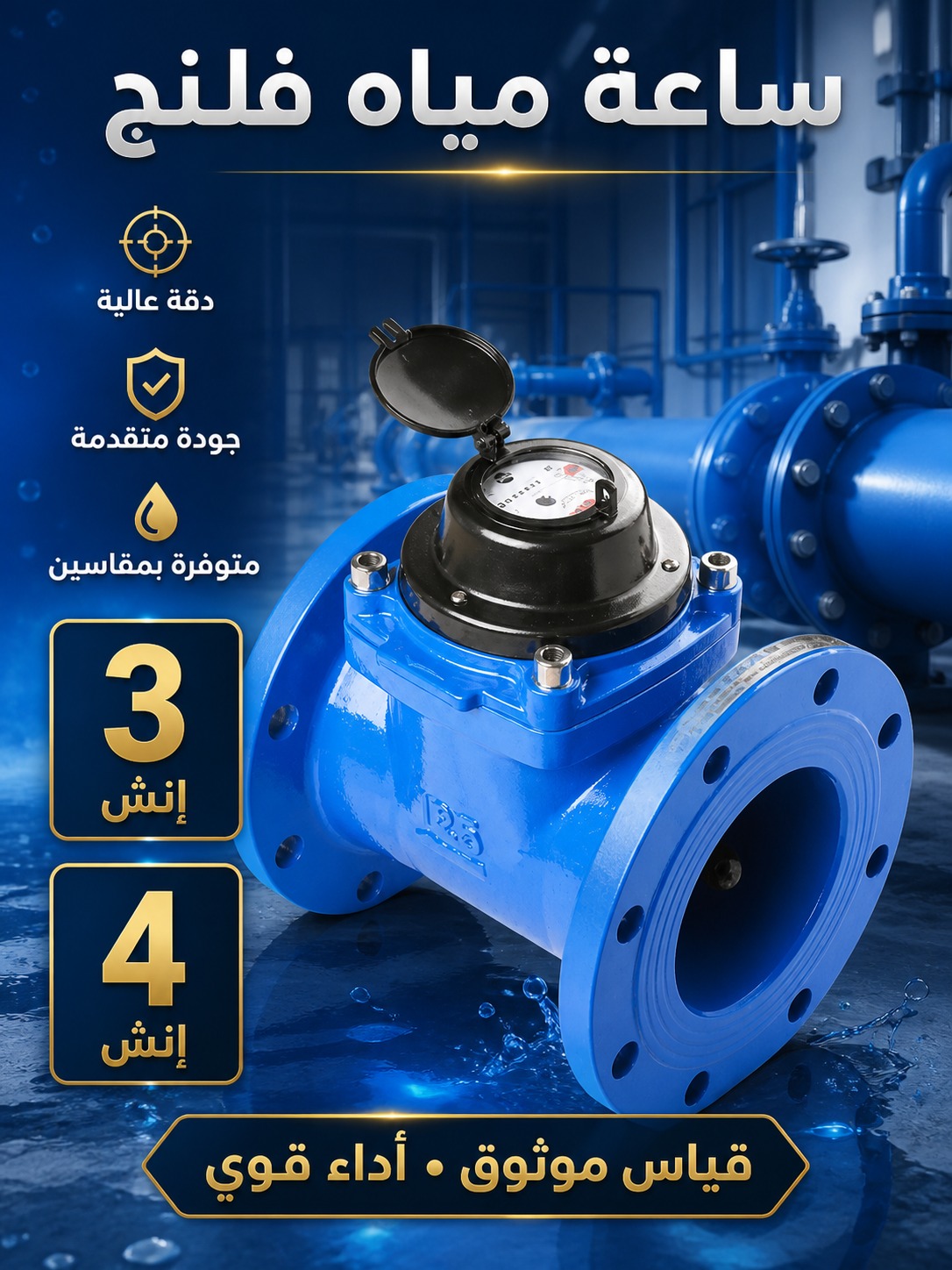 ساعة مياه فلنج (عداد مياه صناعي وزراعي) 4 انش