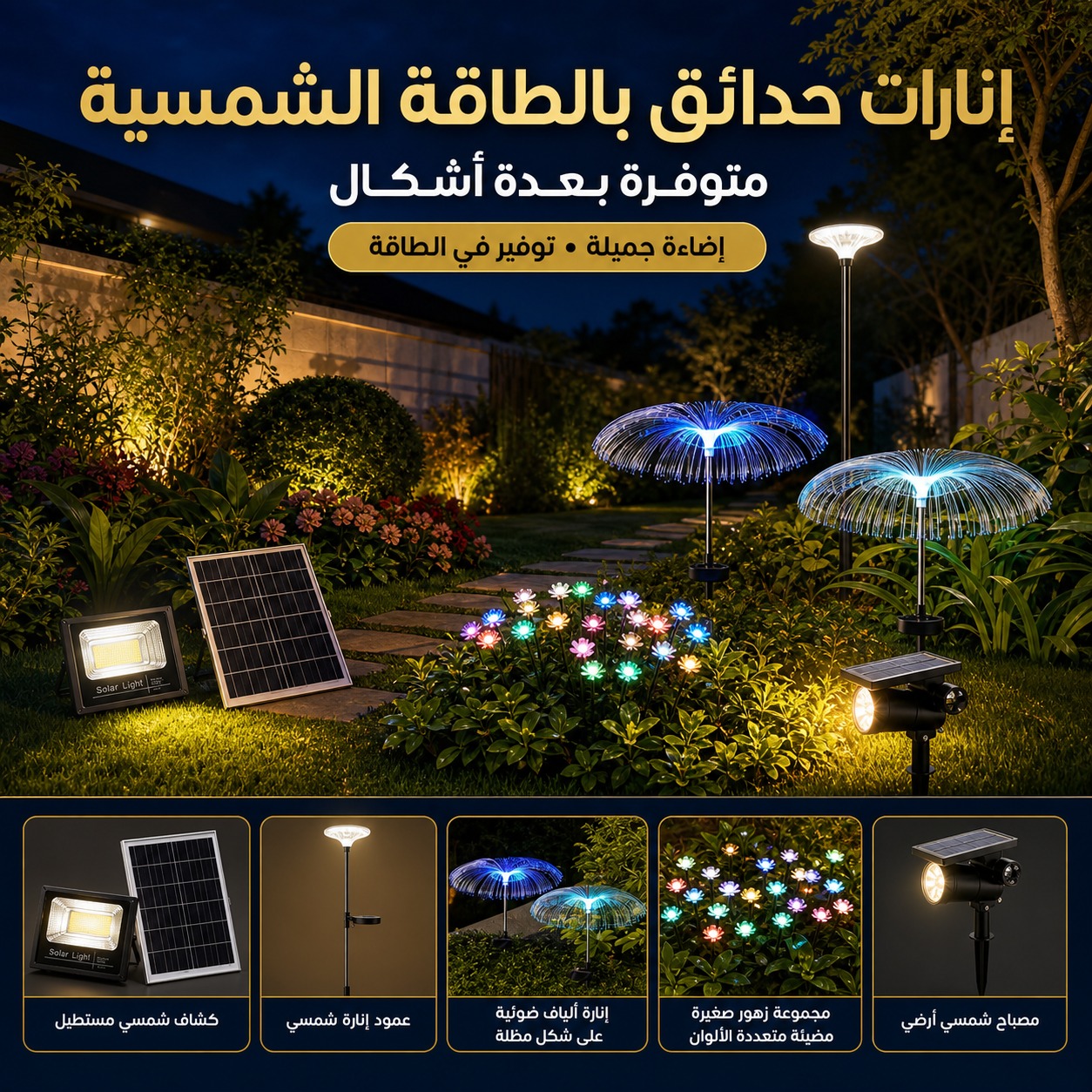 طقم إنارات حدائق ديكورية بالطاقة الشمسية (أشكال متعددة)