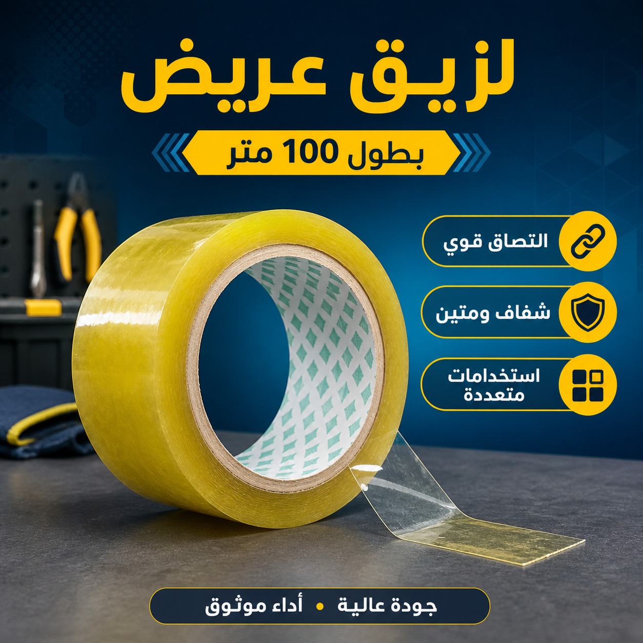 شريط لاصق عريض شفاف بطول 100 متر
