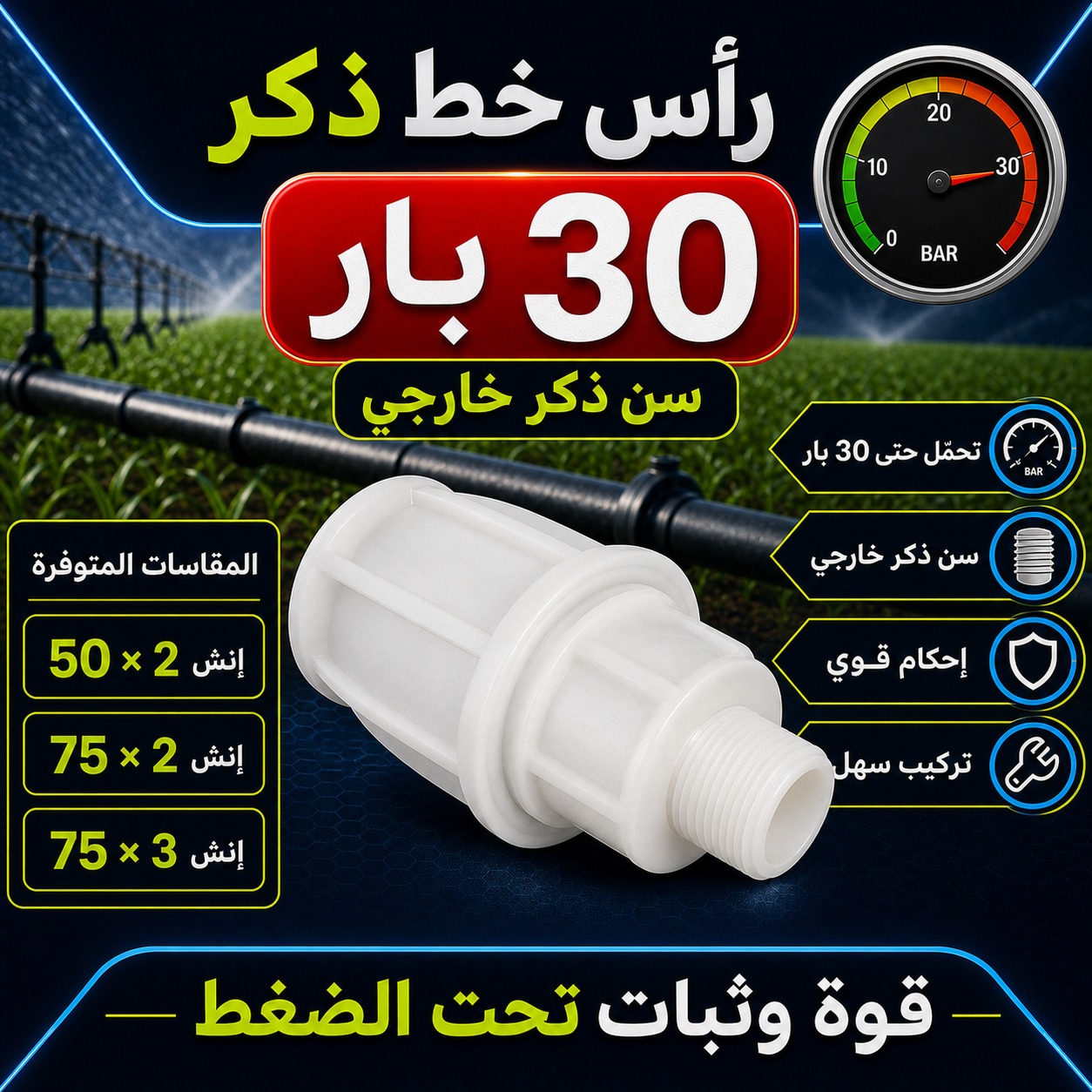رأس خط ذكر ضغط عالي 30 بار (2 إنش × 75)