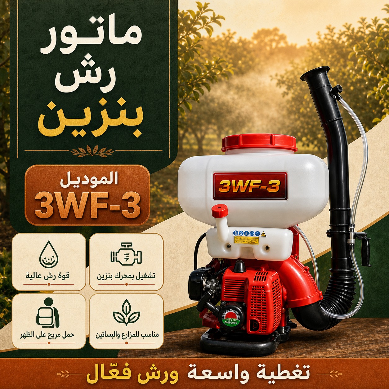 ماتور رش بنزين زراعي محمول على الظهر (موديل 3WF-3)