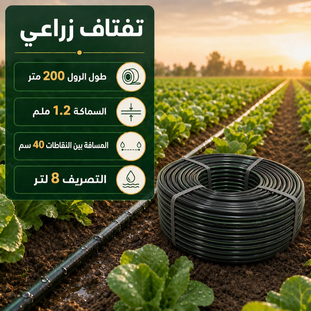بربيش ري تفتاف زراعي مدمج النقاطات (مسافة 40 سم)