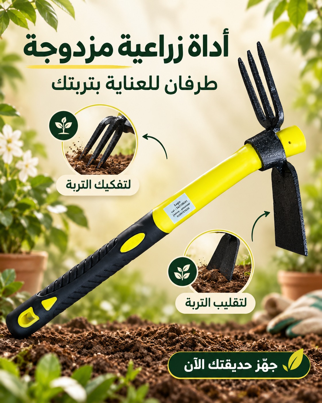 أداة زراعية مزدوجة للعناية بالتربة (منكاش ومجرفة 2 في 1)